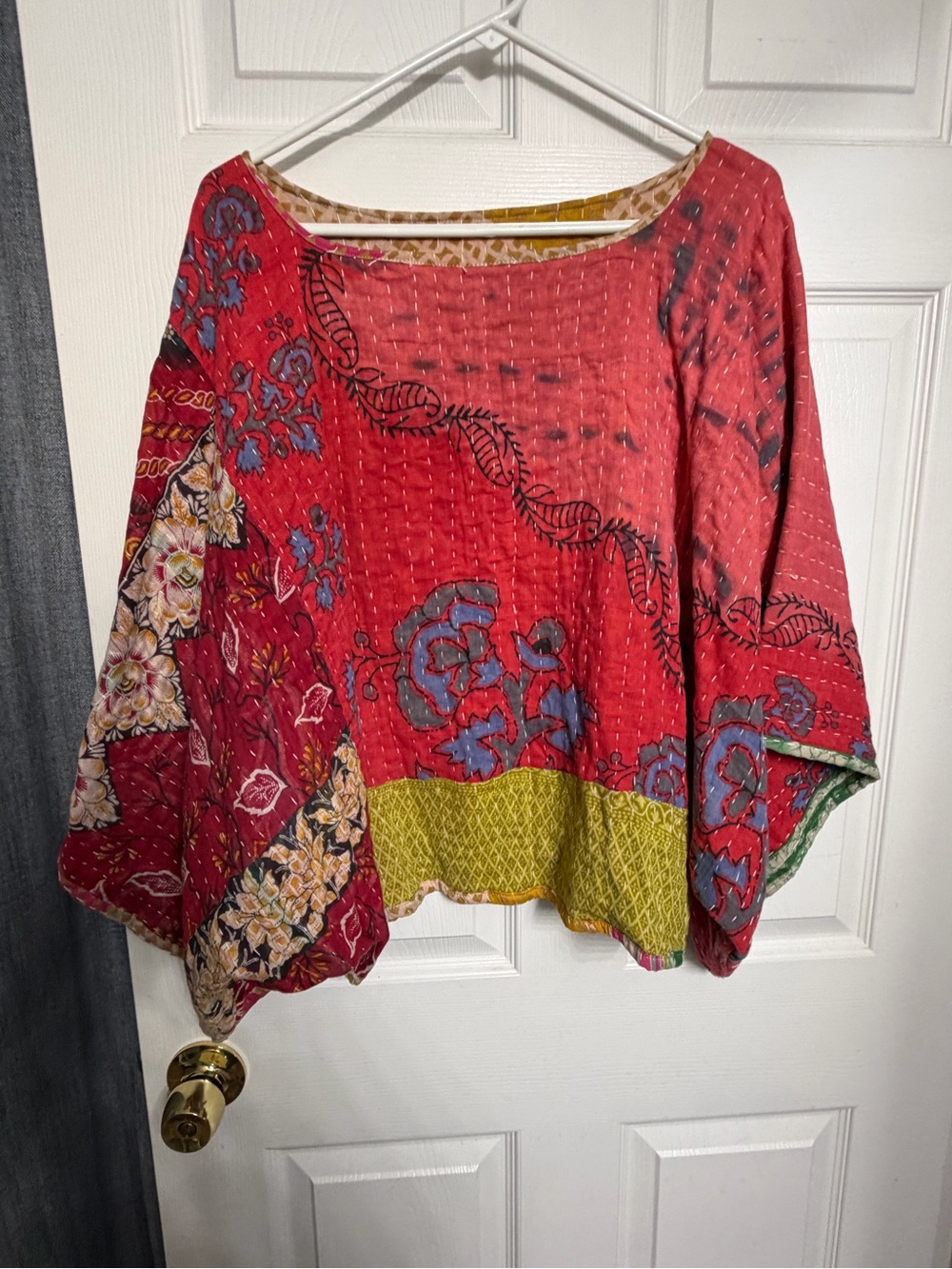 Kantha Boho Red Floral Top